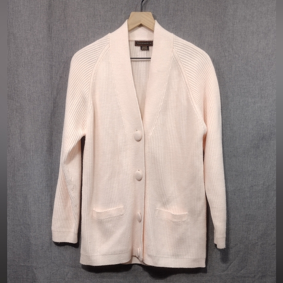 Yarnworks Sweaters - YarnWorks Ribbed Button Front Sweater Cardigan Womens M Pink Barbiecore Romantic